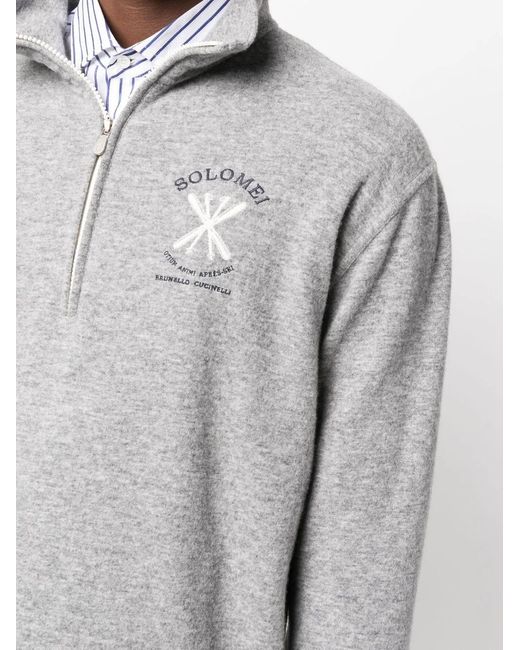 Brunello Cucinelli Gray Embroidered Roll-Neck Sweatshirt for men