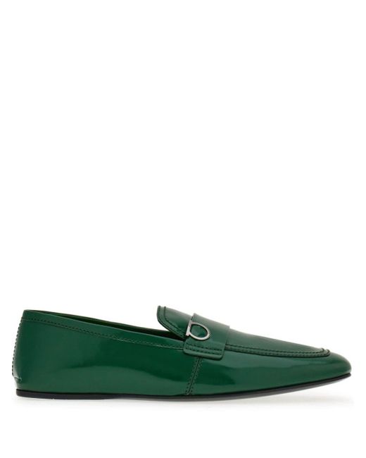 Ferragamo Green Gancini-plaque Leather Loafers for men