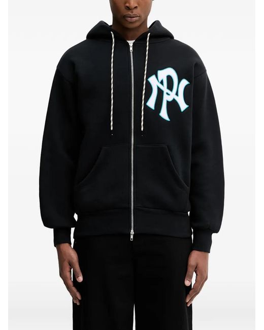 No Problemo Black Logo-Patch Zip-Up Oversized Hoodie for men