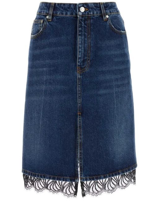 Stella McCartney Blue Lace-Trim Denim Skirt