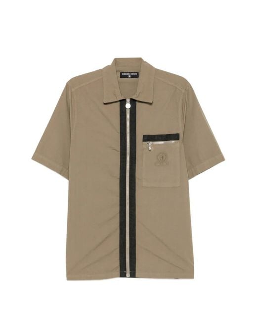 Iceberg Green Zip-Up Contrast-Trim Shirt for men
