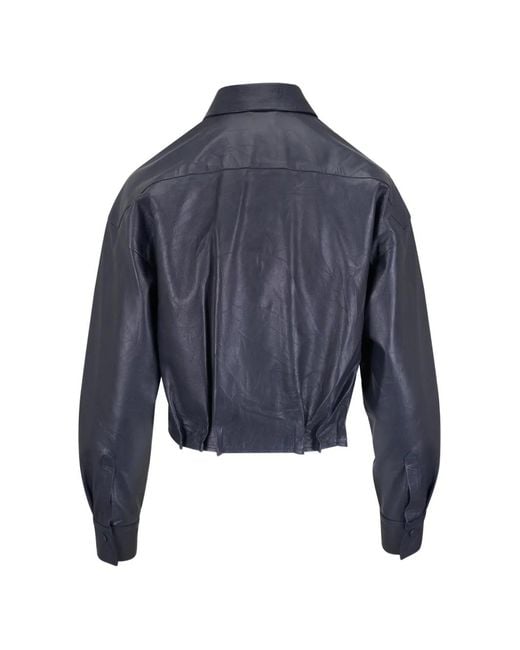 ODEEH Blue Pleated Leather Jacket