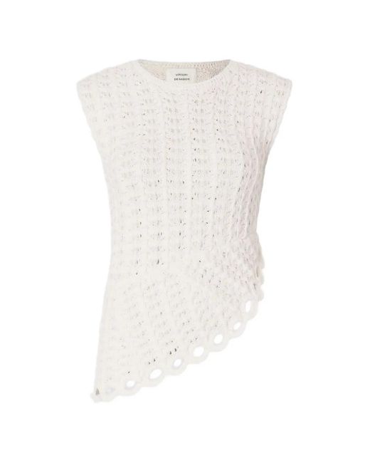 Loulou de Saison White Saez Ruffled Crochet Knitted Top
