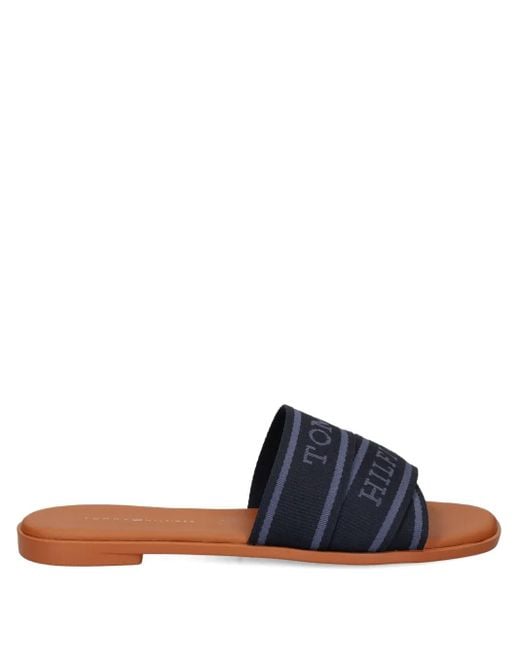 Tommy Hilfiger Blue Logo-Strap Slide Sandals
