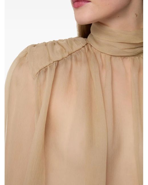 Nina Ricci Top Met Hoge Hals En Pofmouwen in het Natural
