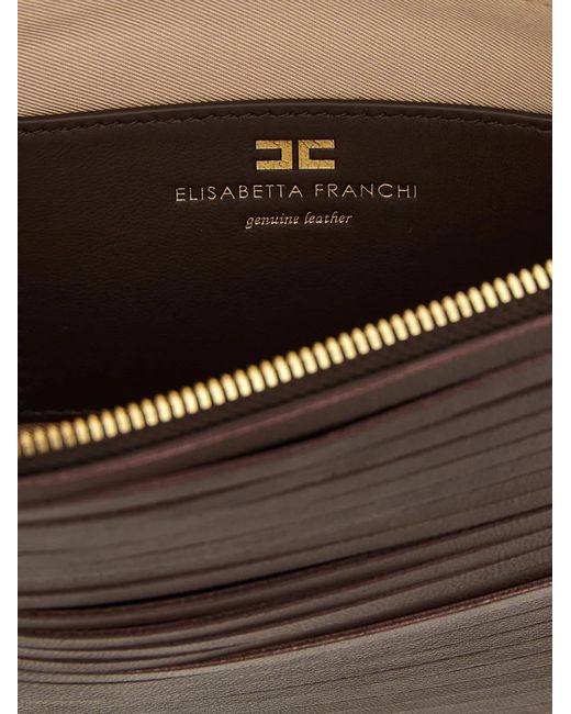 Elisabetta Franchi Brown Fringed Leather Clutch Bag
