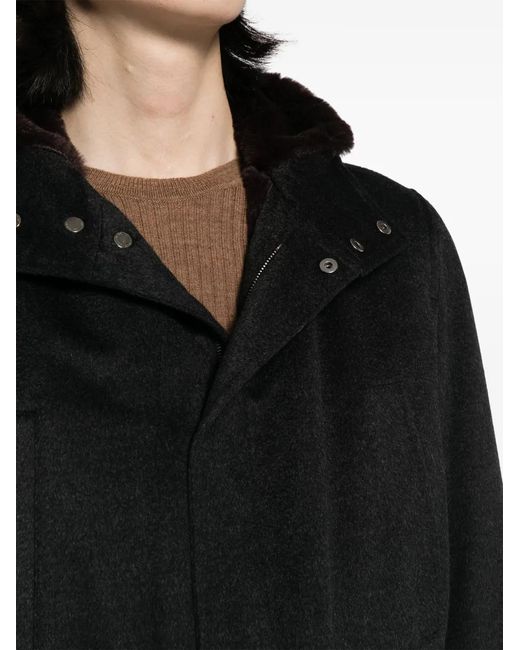 Corneliani Black Hooded Virgin Wool Jacket for men