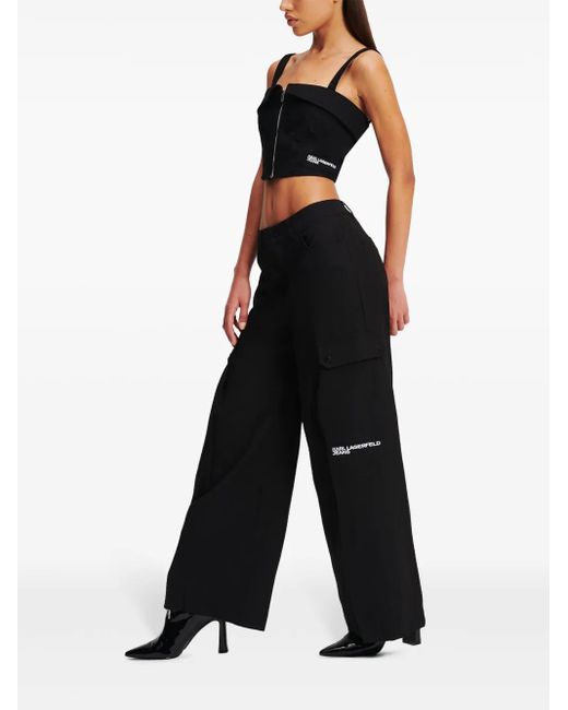 Karl Lagerfeld Black Wide-Leg Cargo Trousers