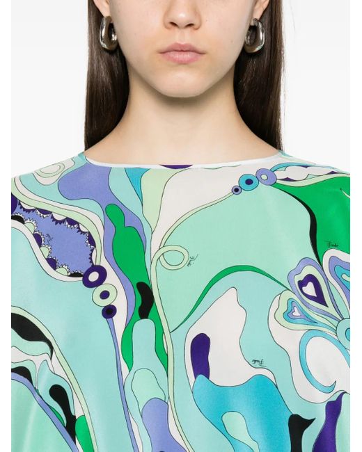 Emilio Pucci Green Orchidee-Print Silk Dress