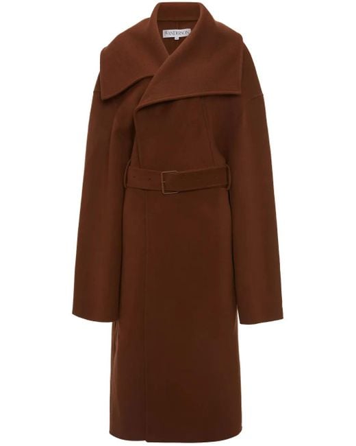 JW Anderson ダークブラウン ロングコート ベルト付き JW Anderson ベルテッド コート ブラウン | Lyst