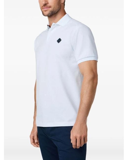 Hackett White Striped-Placket Logo-Badge Polo Shirt for men