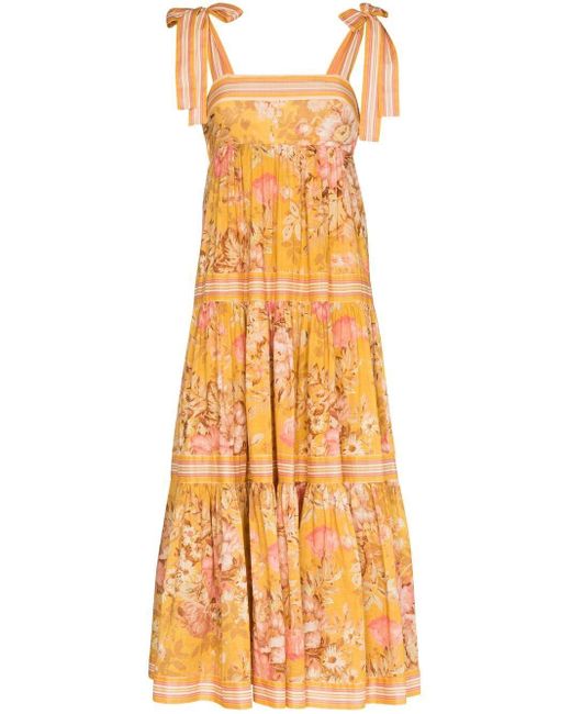 Zimmermann Cotton Floral-print Tiered Midi Dress in Yellow | Lyst Canada
