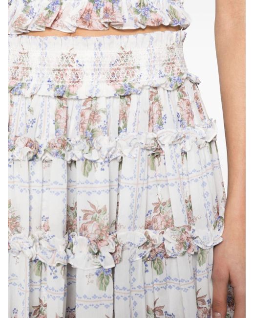 Needle & Thread White Floral Ruffled Mini Skirt