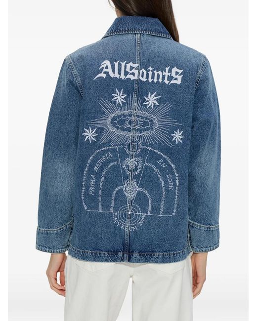 AllSaints Blue Bex Crystal-Embellished Denim Jacket