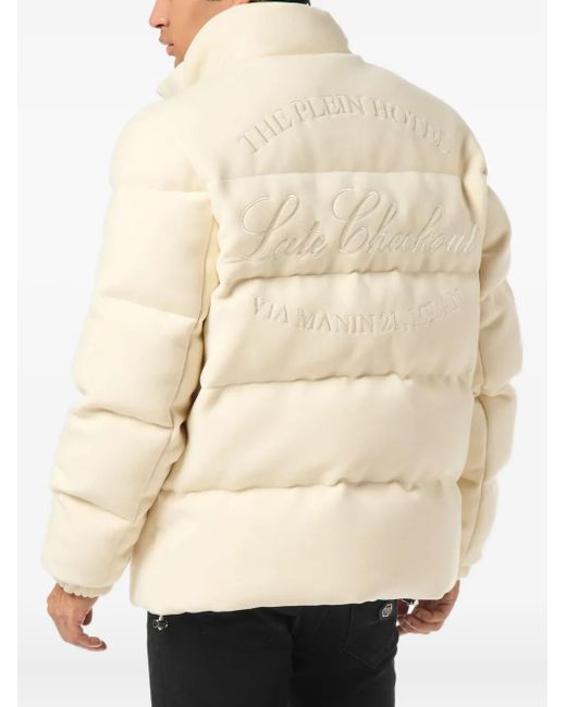 Philipp Plein Natural Quilted Embroidered Puffer Jacket for men