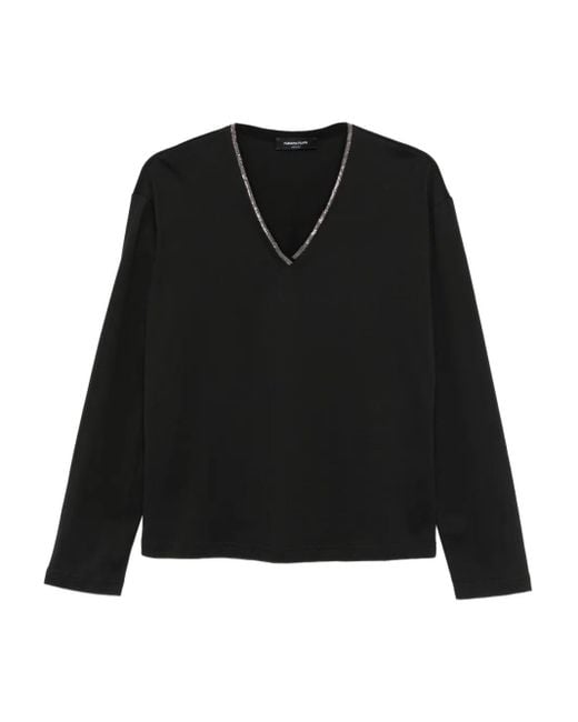 Fabiana Filippi Black Embellished-Neckline T-Shirt