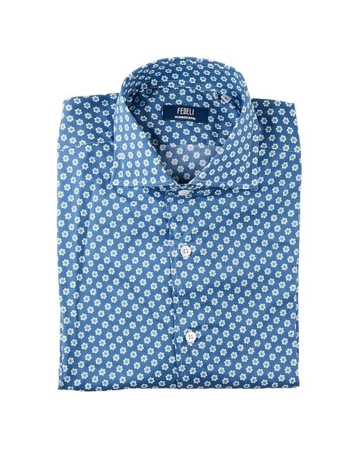 Fedeli Blue Floral-Print Shirt for men