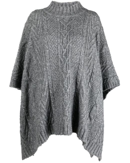 Lauren by Ralph Lauren Synthetic Cable-knit High-neck Poncho in Grey ...