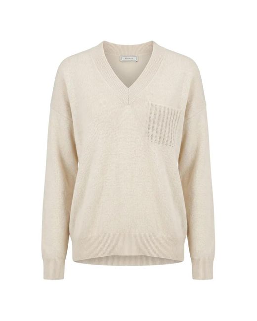 Peserico White V-Neck Patch-Pocket Sweater