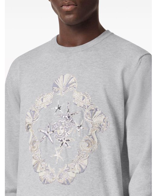 Versace Gray Shell Blasone Embroidered Jumper for men