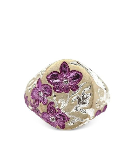 Castro Smith Pink 9kt Purple Orchid Siegelring aus Gelbgold