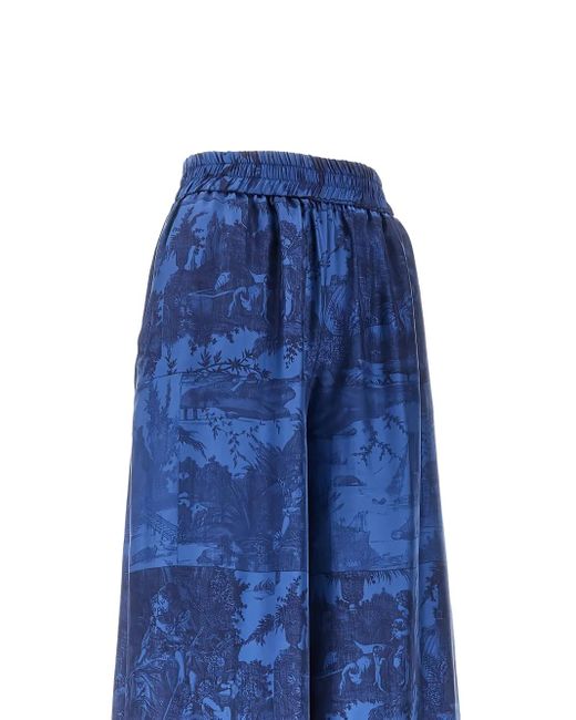 Pierre Louis Mascia Blue Elasticated-Waistband Printed Palazzo Pants