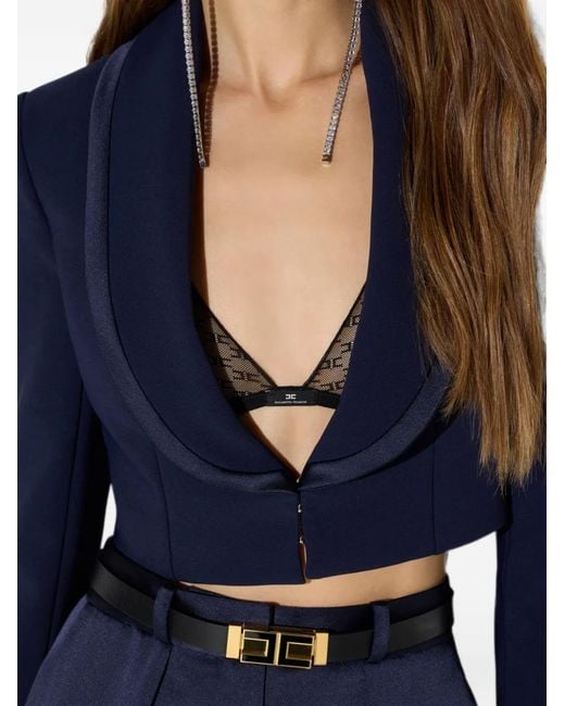 Elisabetta Franchi Blue Jacket Made Of Lightweight Crêpe And Satin Fabrics With Peplum