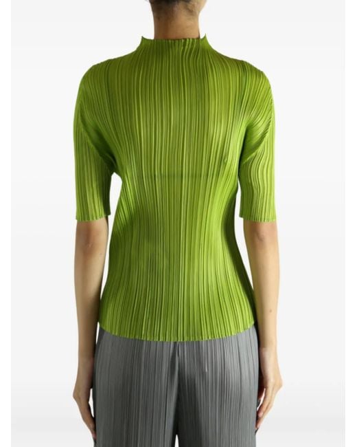 Pleats Please Issey Miyake Lucid Pleats High-neck Top Green
