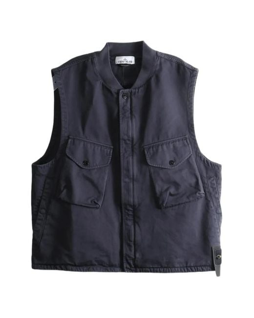 Stone Island Blue G100013 Dense Cotton Twill-Tc Vest for men