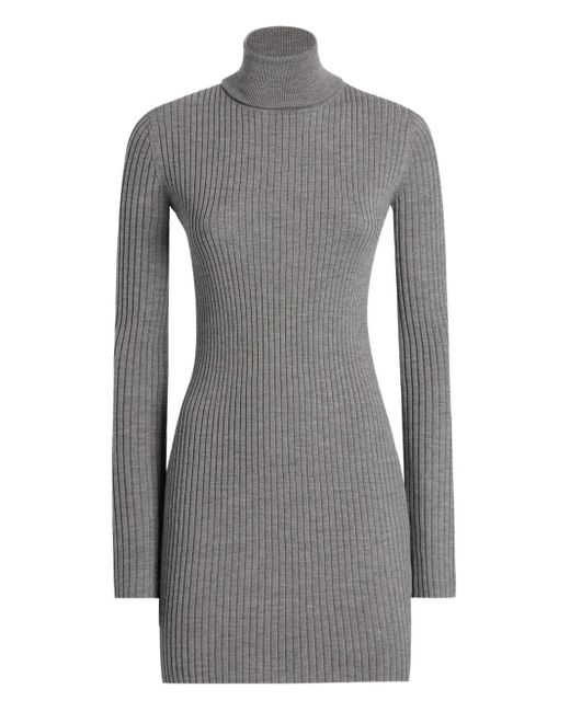 Dolce & Gabbana Gray Ribbed Turtleneck Mini Dress
