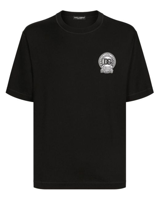 Dolce & Gabbana Black Dg Logo-embroidered Cotton T-shirt for men