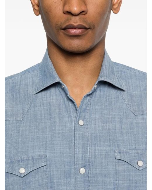 Barba Napoli Blue Button-Fastening Shirt for men