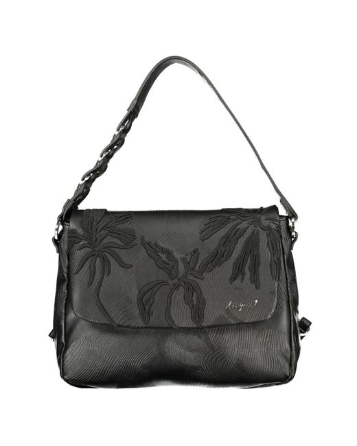 Desigual Black Leaf-Embroidered Backpack