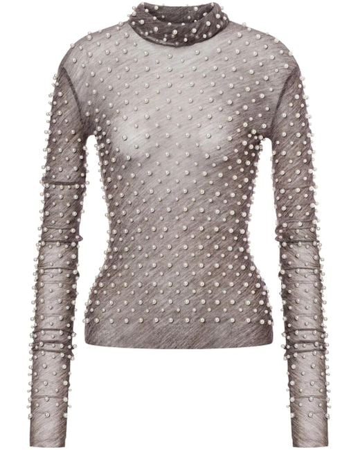 Top semitranslúcido con detalle de perlas Philosophy Di Lorenzo Serafini de color Gray