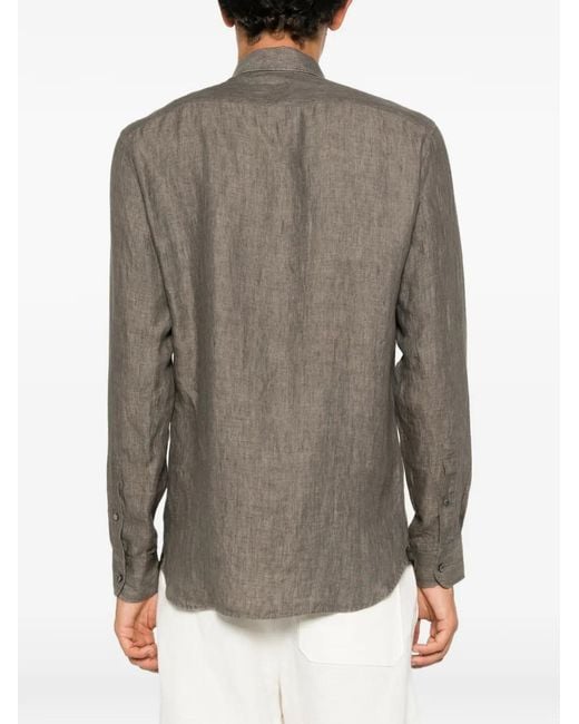 Zegna Gray Linen Long-Sleeve Shirt for men