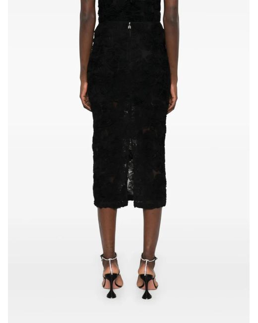 ROTATE BIRGER CHRISTENSEN Black Flower-Mesh Midi Skirt