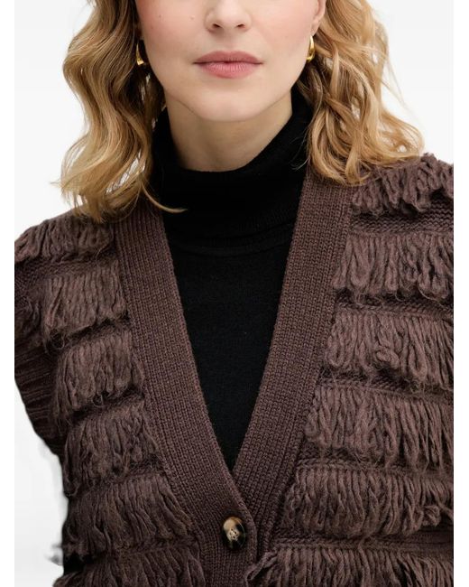 Sisley Brown Fringed Sleeveless Cardigan