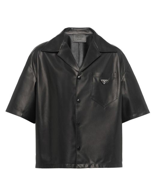 Prada Logo-plaque Nappa-leather Shirt in Black for Men | Lyst