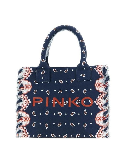 Pinko Blue Paisley-Pattern Tote Bag