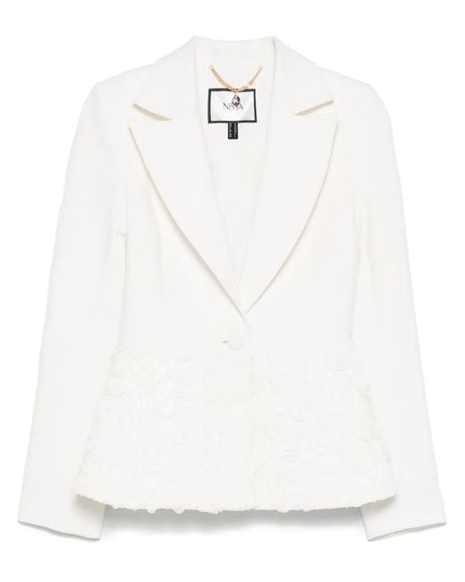 Nissa White 3D Flowers Single-Breasted Blazer