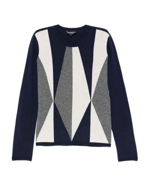 Emporio Armani Blue Geometric-Pattern Sweater