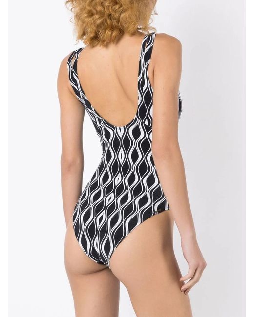 Amir Slama Black Wave-Print Hardware-Detail Swimsuit