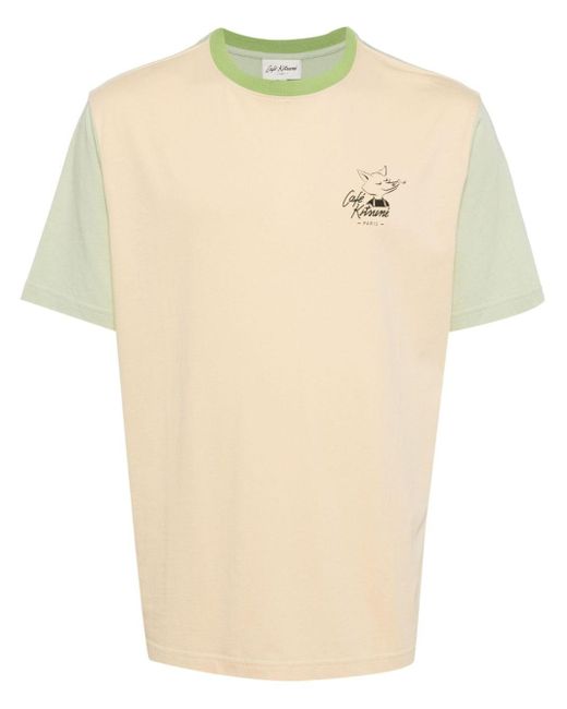 Café Kitsuné Natural Colour-block Cotton T-shirt for men