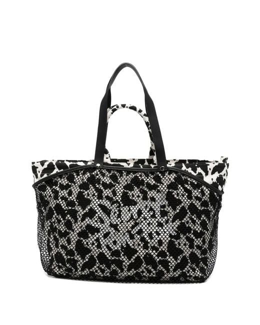 Secret Pon-pon Black City Cow-Print Mesh Tote Bag