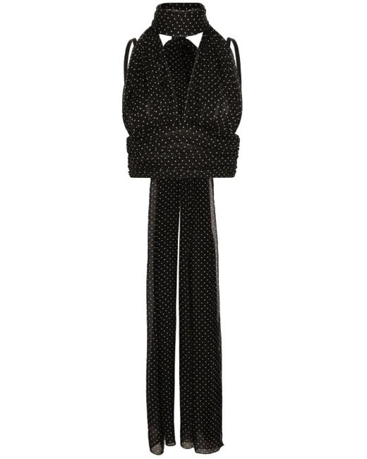 Dolce & Gabbana Black Elegant And Polka-Dot Chiffon Top With Scarf Detail