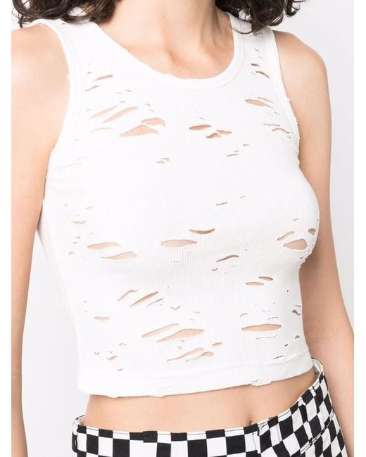 R13 White Distressed Tank Top