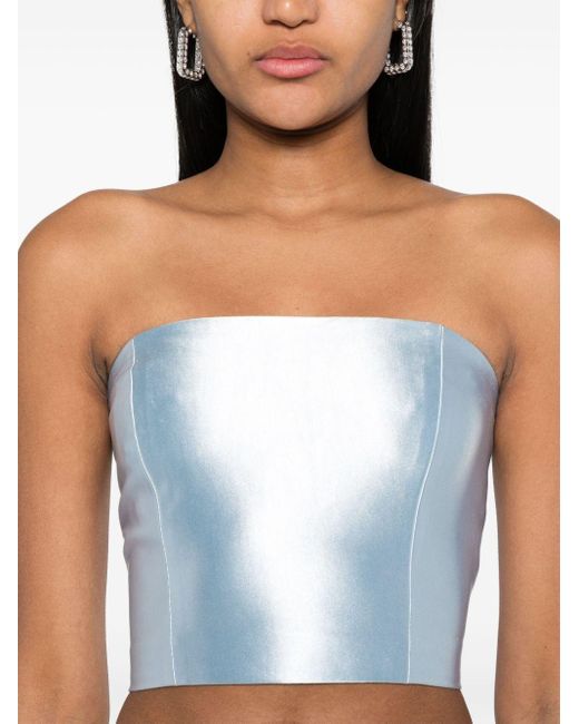 ROTATE BIRGER CHRISTENSEN Blue Shiny Suiting Cropped Top