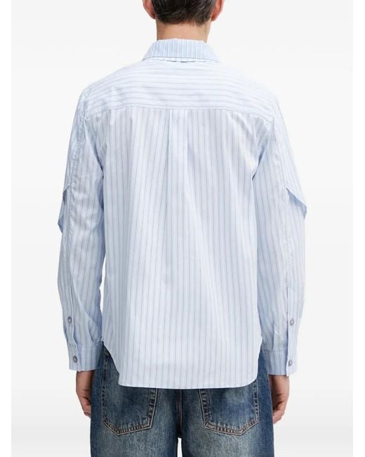 ANDERSSON BELL Blue Stripe-Pattern Layered-Detail Shirt for men