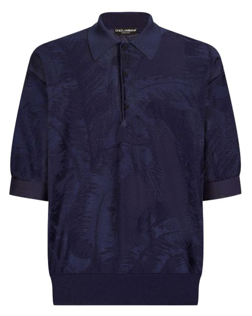 Dolce & Gabbana Seidengemisch-Poloshirt aus Blumenjacquard in Blue für Herren