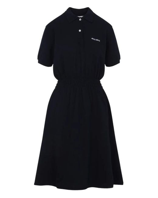 Miu Miu Black Embroidered-Logo Dress